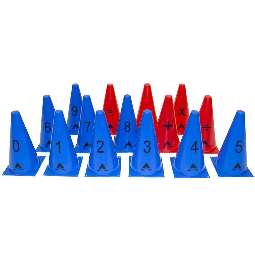 Kegler med tal og tegn, 0-9 & +, -, /, X, =  (15 stk., 24 cm)