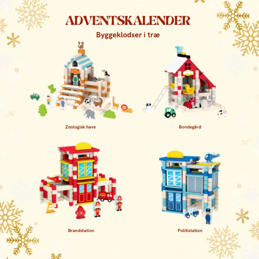 Adventskalender  Byggeklodser i træ (4 temahuse)